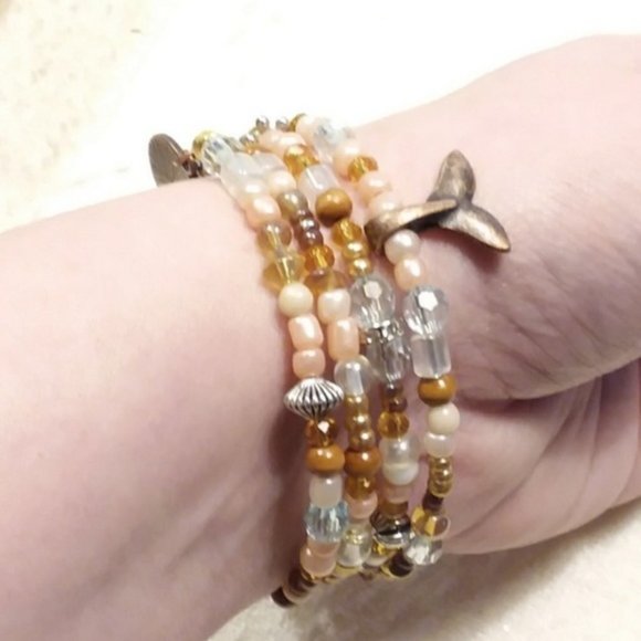 brown beaded coil bracelet Handmade adjustable multi strand beaded bracelet - Picture 5 of 6
